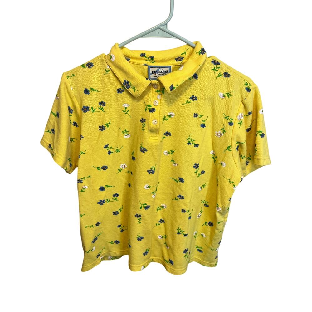 Pendleton Collared Button Up Yellow Floral Short … - image 1